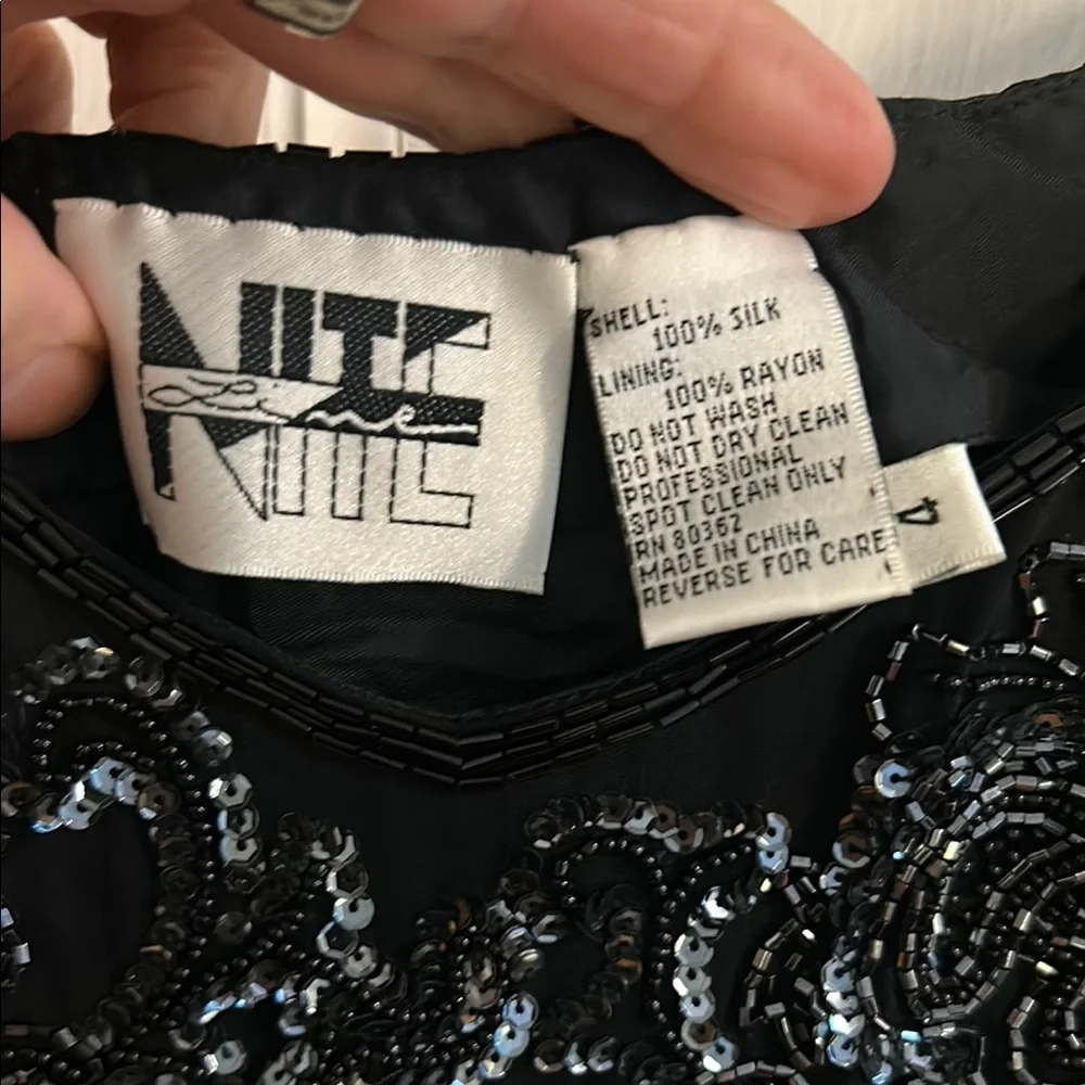 VINTAGE SILK Chic Black Beaded Dress - Picture 2 of 9